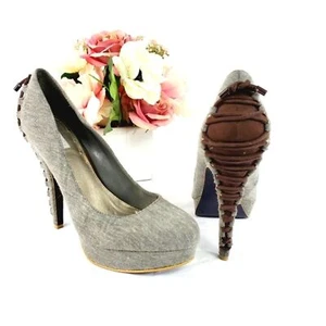 RACHEL ROY Gray fabric brown lace up platform  pumps - Picture 1 of 12