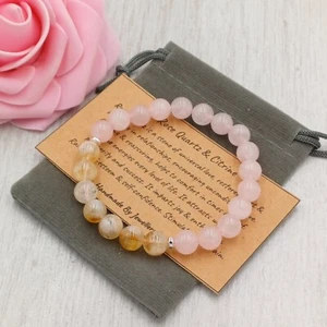 ROSE QUARTZ & CITRINE Bracelet Handmade Crystal Healing Gemstone Bead 6/8mm - Picture 1 of 12