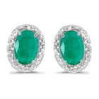 Lxr 10k White Gold Oval Emerald And Diamond Earrings