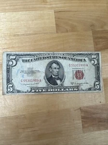 1953 Series B Red Seal 5 Dollar Bill - Picture 1 of 2