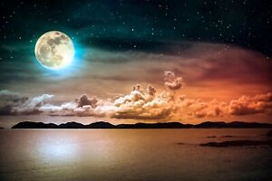 Fototapete HIMMEL - VLIES (4310) Sterne Wolken Meer Mond Vollmond See Gebirge