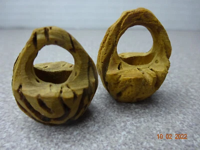 Lot of 2 Vintage Miniature Hand Carved Walnut Nut Shell Baskets - Dollhouse Size - Image 1 of 4