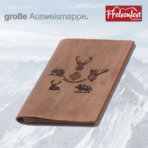 Jagscheinhülle Ausweismappe Jagdmappe Leder mit Waidmannsheil Motiv Ledermappe - Picture 1 of 5