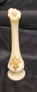 FENTON CHOCOLATE ROSE SATIN CUSTARD GLASS SWUNG BUD VASE SIGNED S.LEE VTG  - Picture 1 of 4