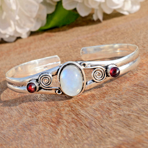 VALENTINO Bracciale in argento sterling 925 pietra di luna granato rosso per regalo prima volta