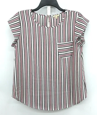 Lily White Shirt Women Size M Purple Black White Striped Cap Sleeve Pullover Top - Image 1 of 4
