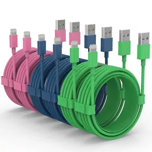 Iphone Charger Cables apple Mfi Certified 6 Pack 3/3/6/6/6/10 Ft Fast Chargi - Picture 1 of 7