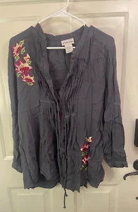 SOFT SURROUNDINGS Le Fleur Embroidered Tunic Top Rayon Crepe Floral XS/S - Picture 1 of 22
