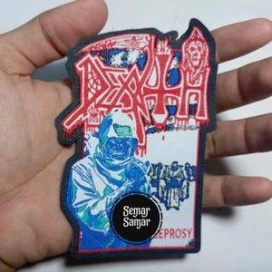 Death Leprosy Woven Patch Lasercut Red Blue White Edge Death Metal Band Badge - Picture 1 of 1