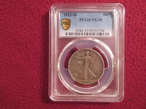 1921-D WALKING LIBERTY HALF DOLLAR PCGS VG10 KEY DATE - Picture 1 of 3