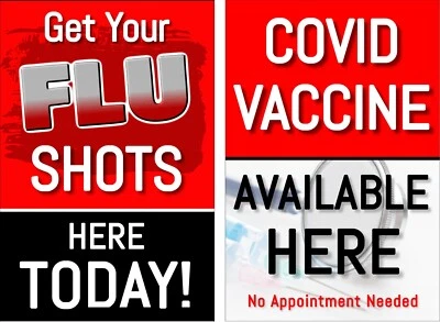 Flu Shot Covid Vaccine advertising poster signs 2 poster sign bundle 24"x36" - Image 1 of 4