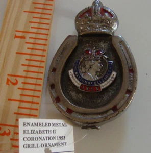 Queen Elizabeth II Coronation Souvenir 1953 Car Grill Ornament Enameled Metal - Picture 1 of 3