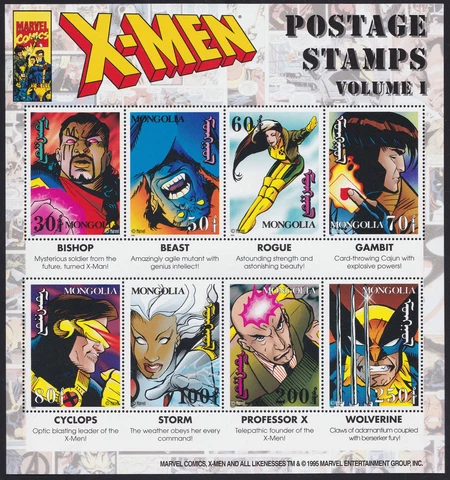 Mongolia 2000 - Marvel Comics X-Men - Postage Stamp Collectors Sheet of 8 - MNH Cover