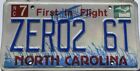 Vintage North Carolina License Plate  ZERO2 6T   2001  RARE!