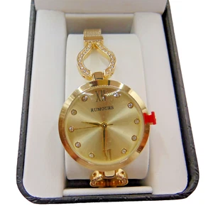 Wristwatch Women's Round Gold Rhinestone Analog Quartz Rumours - Picture 1 of 4