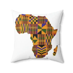 African Map Kente Print Spun Polyester Square Pillow - Picture 1 of 13