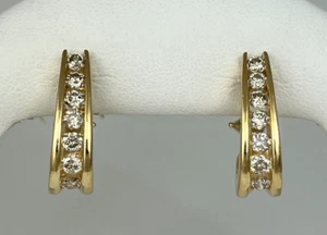 1.25 ctw Diamond Huggie Hoop Earrings Omega Back 14k Gold - Picture 1 of 7
