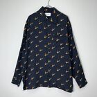 Tain Double Push Size L Matchstick Patterned Shirt Long Sleeve  Rayon Black