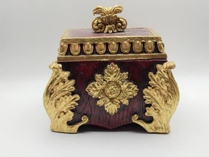 Vintage Gold Red Small Storage Trinket Chest with Lid Jewelry Very Heavy Unique - Picture 1 of 18
