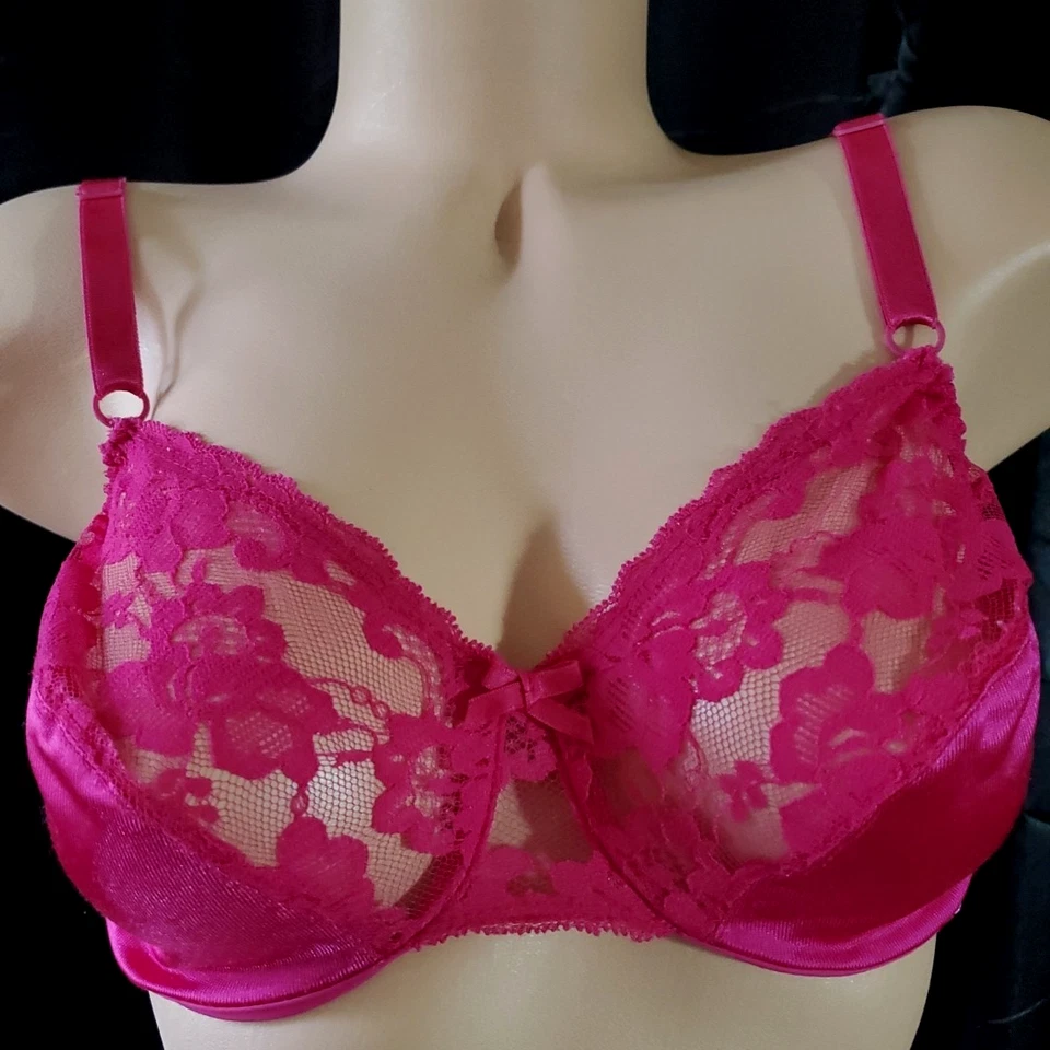 USA 90's Fruit Of The Loom PINK SATIN & LACE Lingerie Unlined Underwire 36B - Image 1 of 4