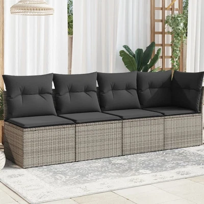 Garden Sofa Grey PE rattan, powder-coated steel, polyester 4-seater - Image 1 of 4