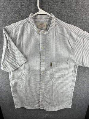 Camisa masculina Giorgio Armani média manga curta listrada azul bolso com botões - Imagem 1 de 4