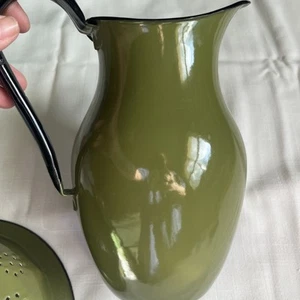 Brocca porcellana smaltata verde Slesia 15 e colino 22 Huta Slesia Polonia MC - Foto 1 di 13