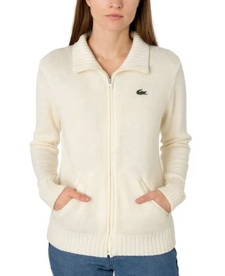 Vtg Haymaker Lacoste Full Zip Cardigan Cream Knit Sweater Women Sz 34 Hong Kong - Image 1 of 4