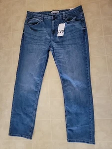 Zara Man Men’s Denim Jeans Size 38X30 Zipper Fly Straight Leg Blue Casual NEW - Picture 1 of 3