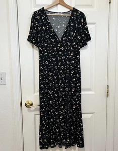 Reformation Dress Womens 6 Black Locklin Venezia Floral Short Sleeve Midi Adult - Picture 1 of 10