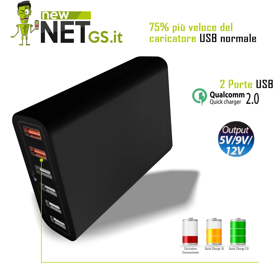 CARICATORE PER Sharp Aquos  Pad 6 porte usb Quick Charge 2,0 NERO 03006 - Immagine 1 di 1