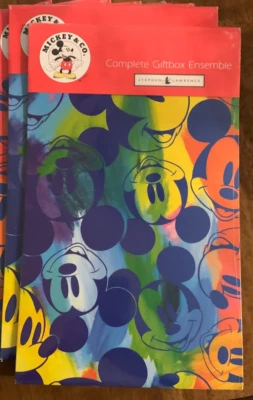 Лот из 2 Disney Микки Маус подарочная коробка ансамбль с бантом, карта, ткань 15 x 9 x 2» новый - Изображение 1 из 4