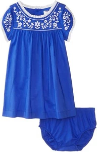 NEW Carters Baby Girls Blue White Embroidered Dress - Choice 3 or 6 Months Size - Picture 1 of 2