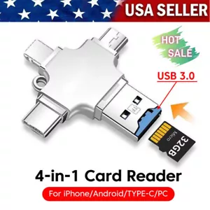 ⚡4IN1 USB 3.0 Flash Drive Micro TF Card Reader Adapter OTG Type-C iPhone Android - Picture 1 of 12