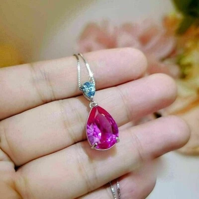 2.50Ct Pear Cut Simulated Pink Ruby Teardrop Charm Pendant 14K White Gold Plated - Image 1 of 4