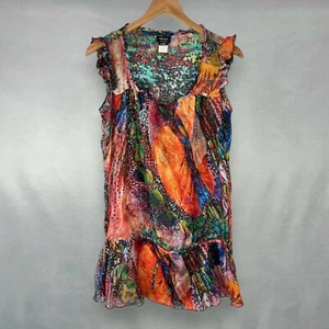 Miss Sixty Collection Sleeveless Graphic Silk Mini Dress Made in Italy Womens L - Picture 1 of 8