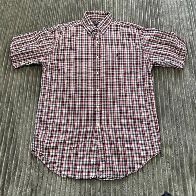 Спортивная рубашка Ralph Lauren мужская M красная синяя клетчатая на пуговицах Coastal опрятная - Изображение 1 из 4