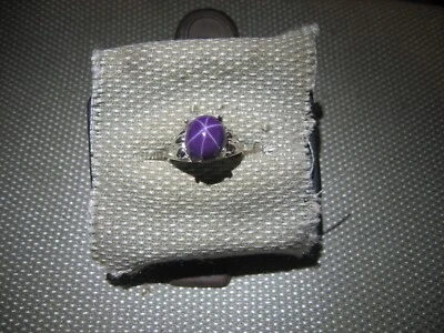 PLUM 12X10MM  LINDE STAR SAPPHIRE RING 925 STERLING SILVER SIZE  8 - Image 1 of 4