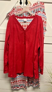 Simple Pleasures Red Fleece Fair Isle Pajamas Deer Tree Sz 3X XXXL - Picture 1 of 5