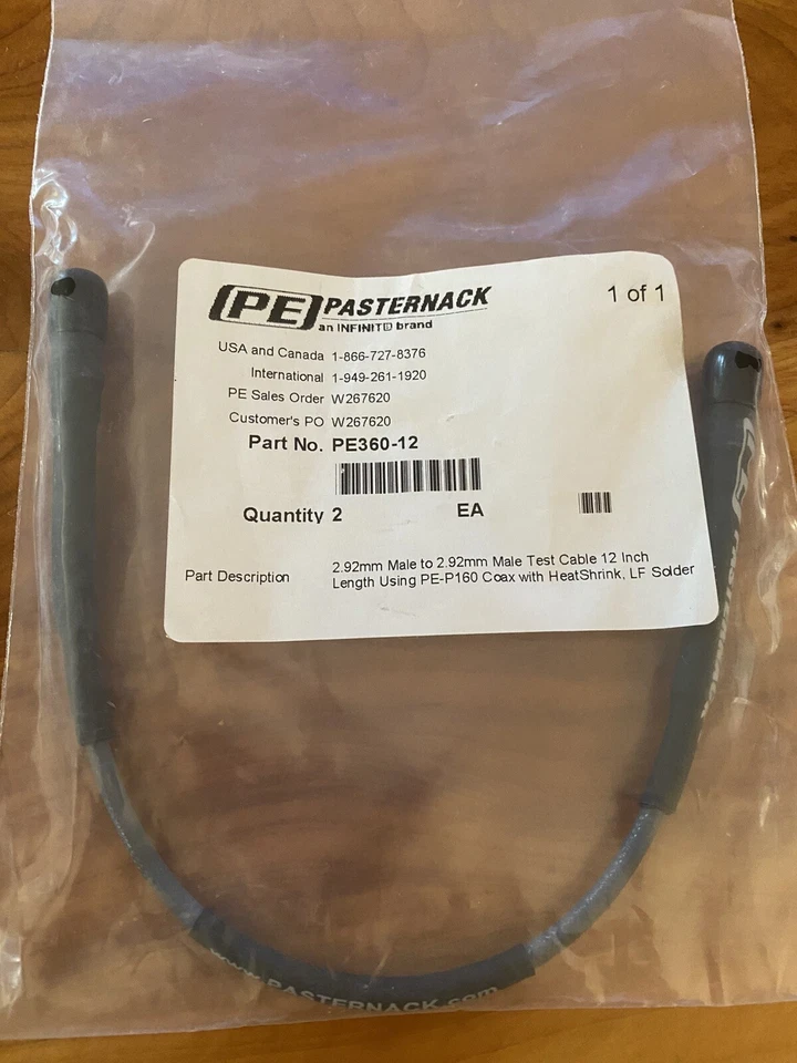 Pasternack PE360-12: 2,92 mm macho a 2,92 mm con coaxial PE-P160 con termoencogible, Foto 1 de 3