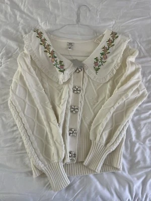 Cárdigan River Island Coquette tejido con cable con bordado Foto 1 de 2