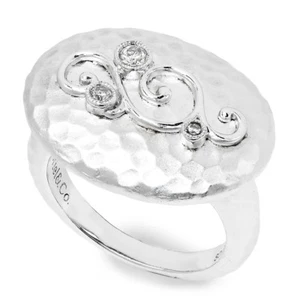 Gabriel&Co Oval Hammered Ring with Diamonds in Sterling Silver .09ctw - Picture 1 of 9
