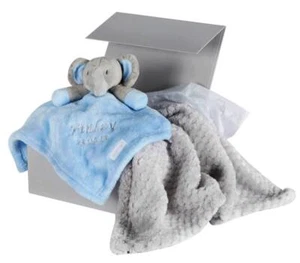 Personalised Baby Blue Elephant Comforter Blanket Gift Set Newborn Boy Present - Picture 1 of 6