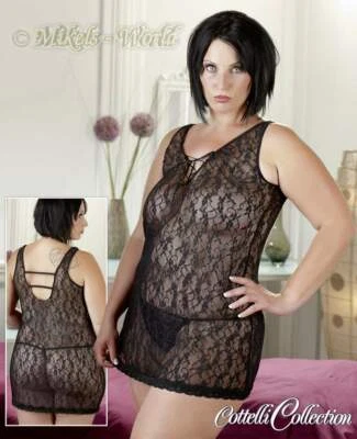 COTTELLI COLLECTION Plus Size Luxus Negligé Kleid und String aus zarter Spitze