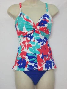 Neu mit Etikett Swim Solutions 2-teiliger Tankini mit Bikini hellblau Blumendruck Größe 12 - Bild 1 von 1
