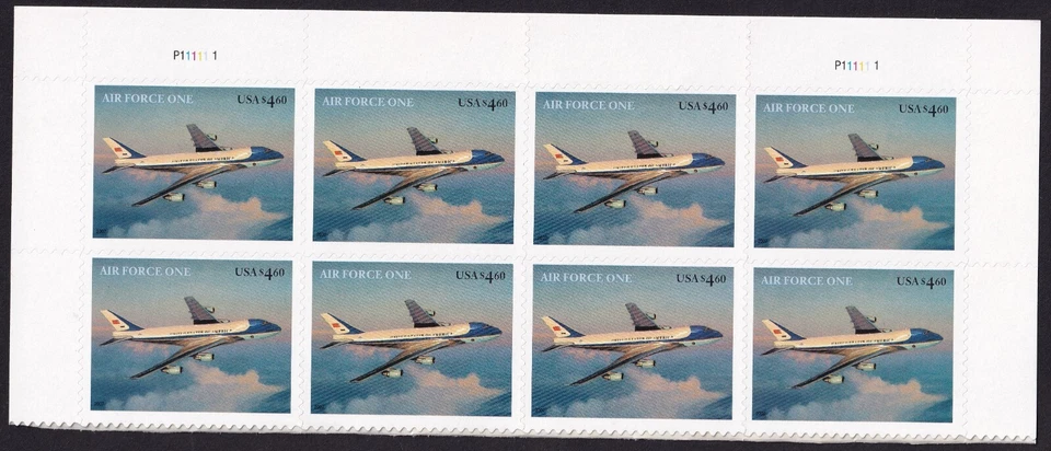 Scott #4144 Air Force One Priority Mail Plate Block of 8 Stamps - MNH Top - Image 1 of 1