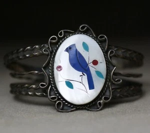 Vintage Native American Zuni Turquoise Sterling Bluebird Cuff Bracelet Size 6.5 - Picture 1 of 7