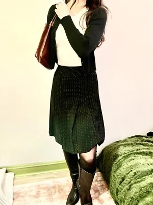 Signature by Larry Levine Womens Pleated Skirt Size 4P Black  WhiteDotted Lined - Image 1 of 4