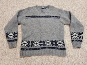 Structure Sweater Mens Small Grey Fair Isle Pure New Shetland Wool Fisherman - Picture 1 of 14