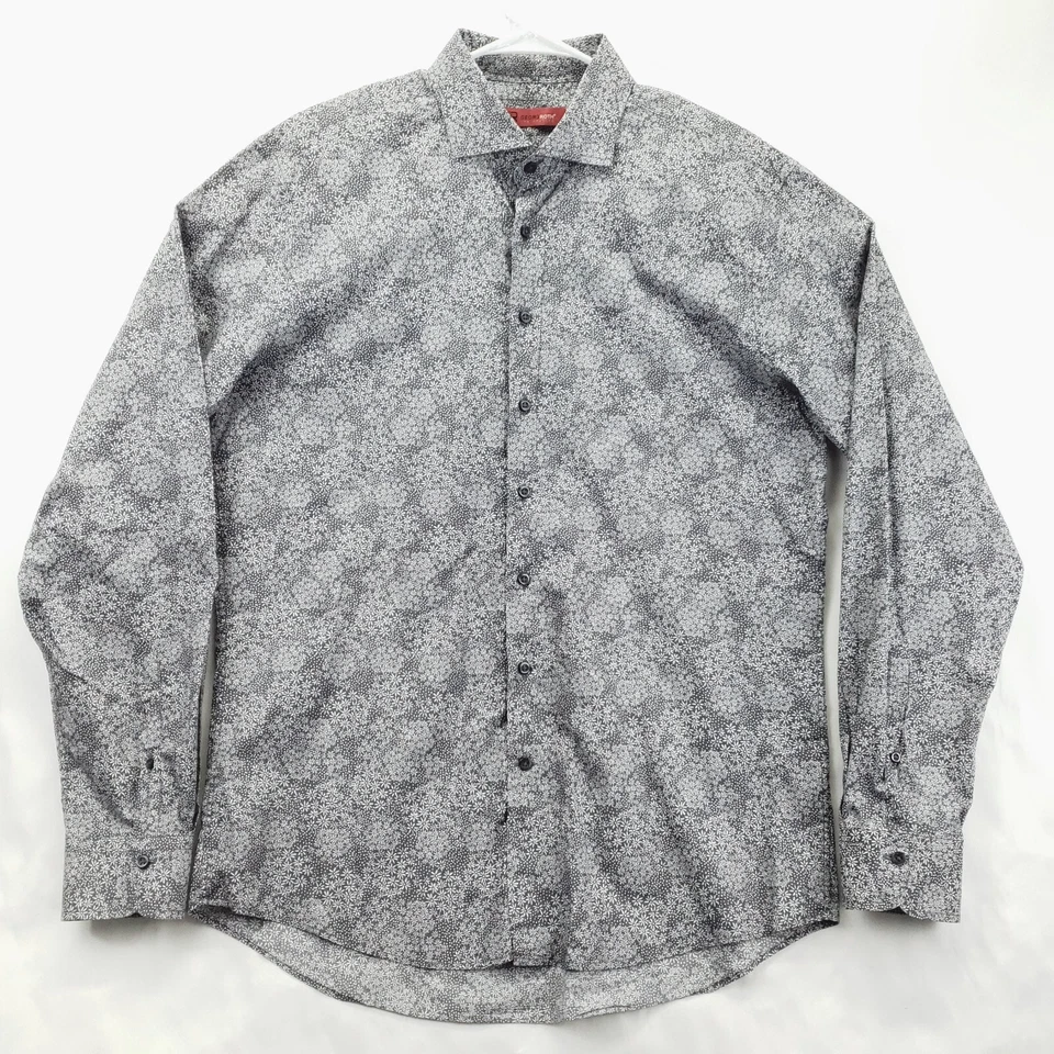 Camisa Georg Roth Los Angeles Para Hombre XL Gris Blanco Algodón Pima Puños Abatibles Abotonada Foto 1 de 4